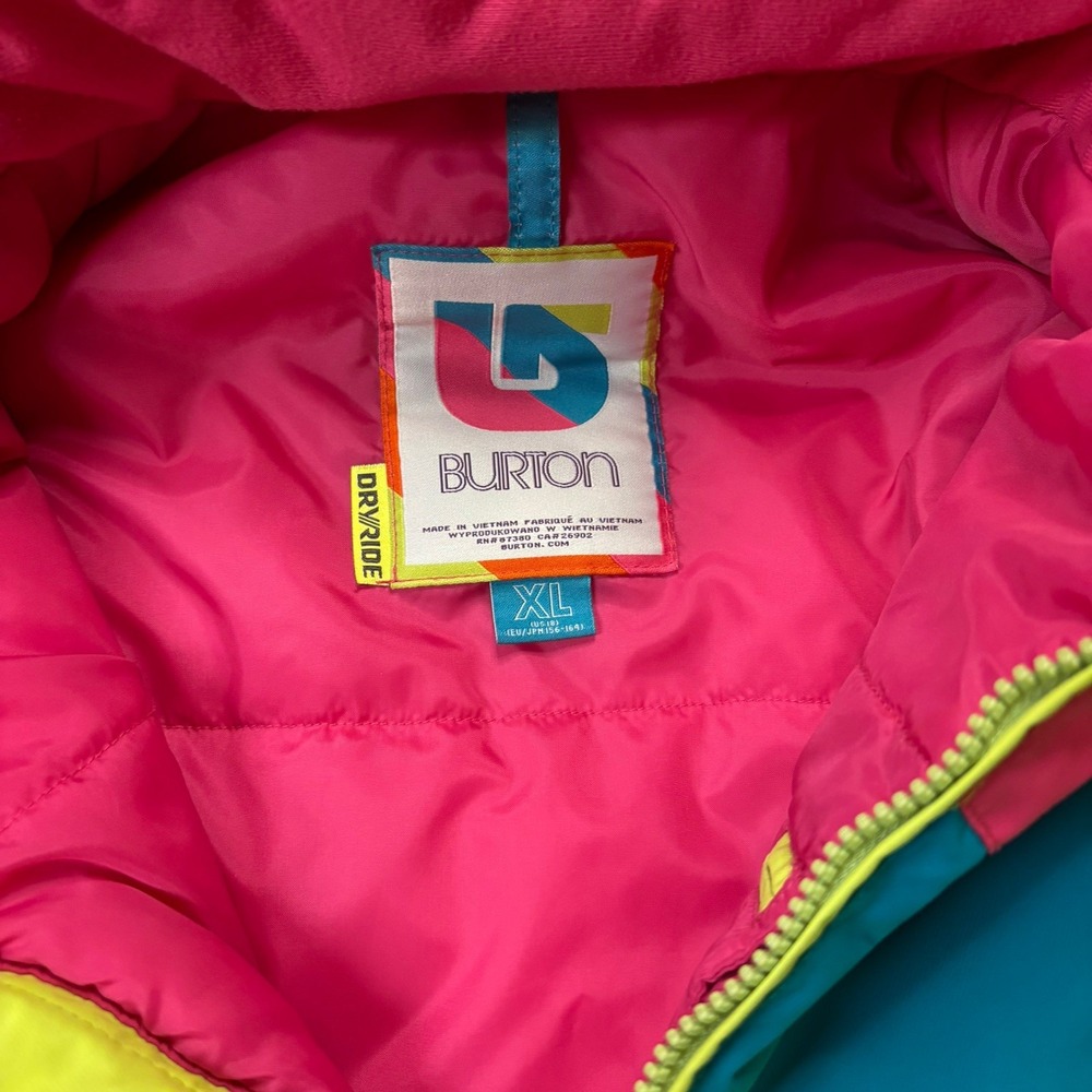 Burton Dryride Snowboard Jacket Youth Girls Size XL 18 Neon Yellow Blue Pink - Picture 7 of 16